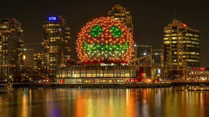 ScienceWorld in Vancouver lit up for Halloween